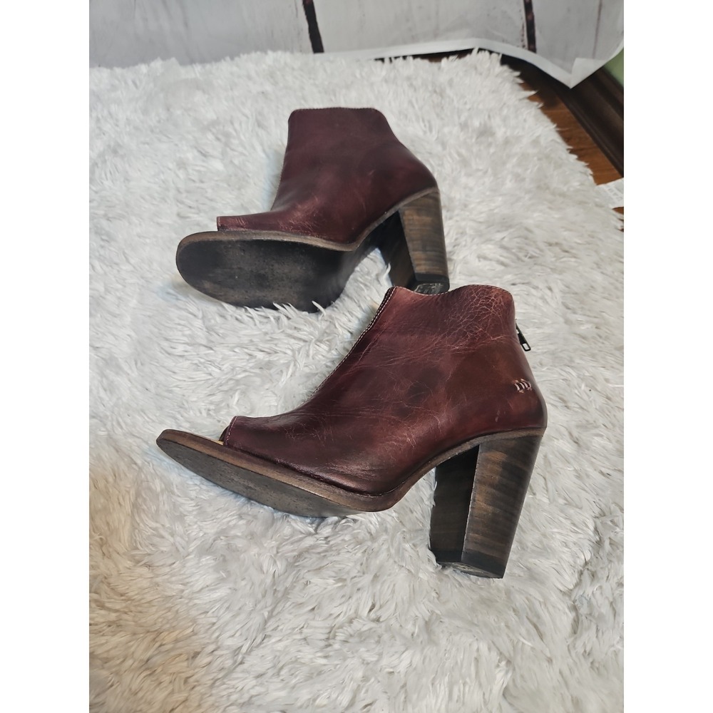 Bed Stu Onset Bootie Women's Size 9.5 Burgundy Leather Open Toe Block Heel - Picture 4 of 9